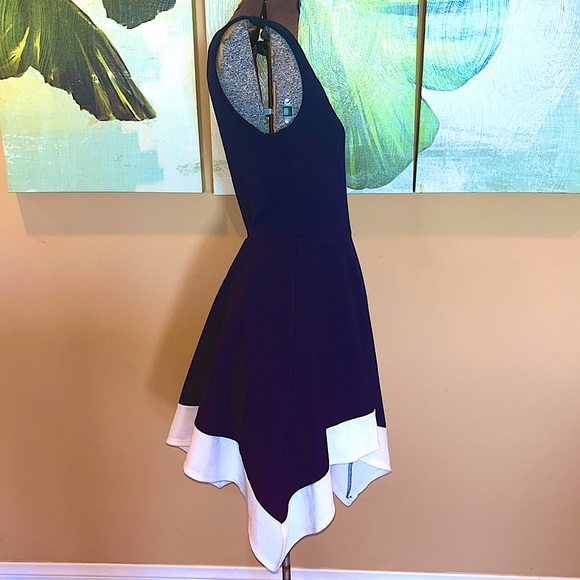 Chocolate USA Navy blue & white fit n flare dress with handkerchief hem sz M/L - Picture 5 of 9